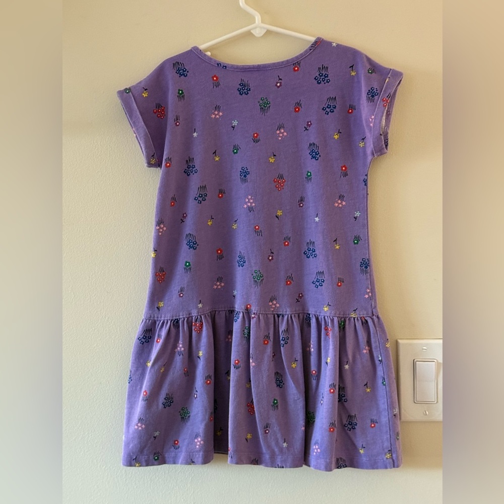 {Hanna Anderson}-Size 120cm 6/7-Purple Floral Print Dress - Picture 2 of 5